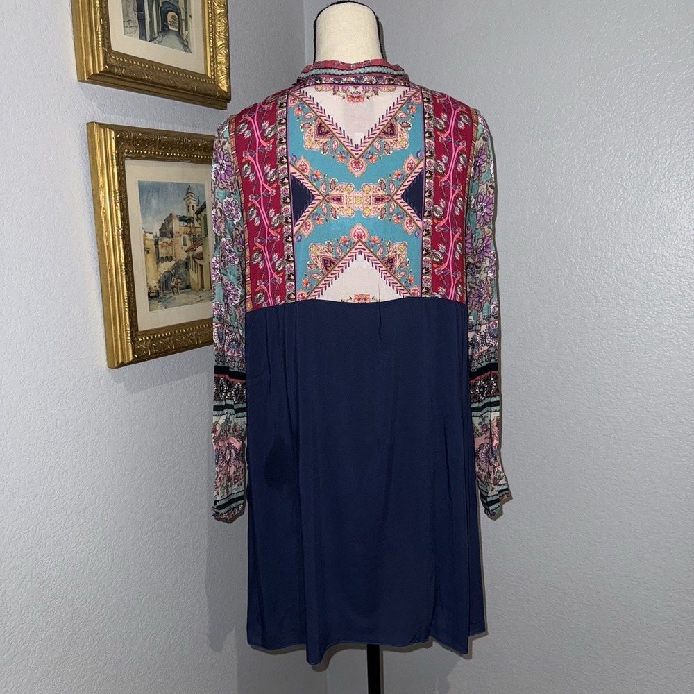 Johnny Was Floral Blouse Meco Scarf Print Tunic Handkerchief Hem Size S Boho NWT - Picture 5 of 16